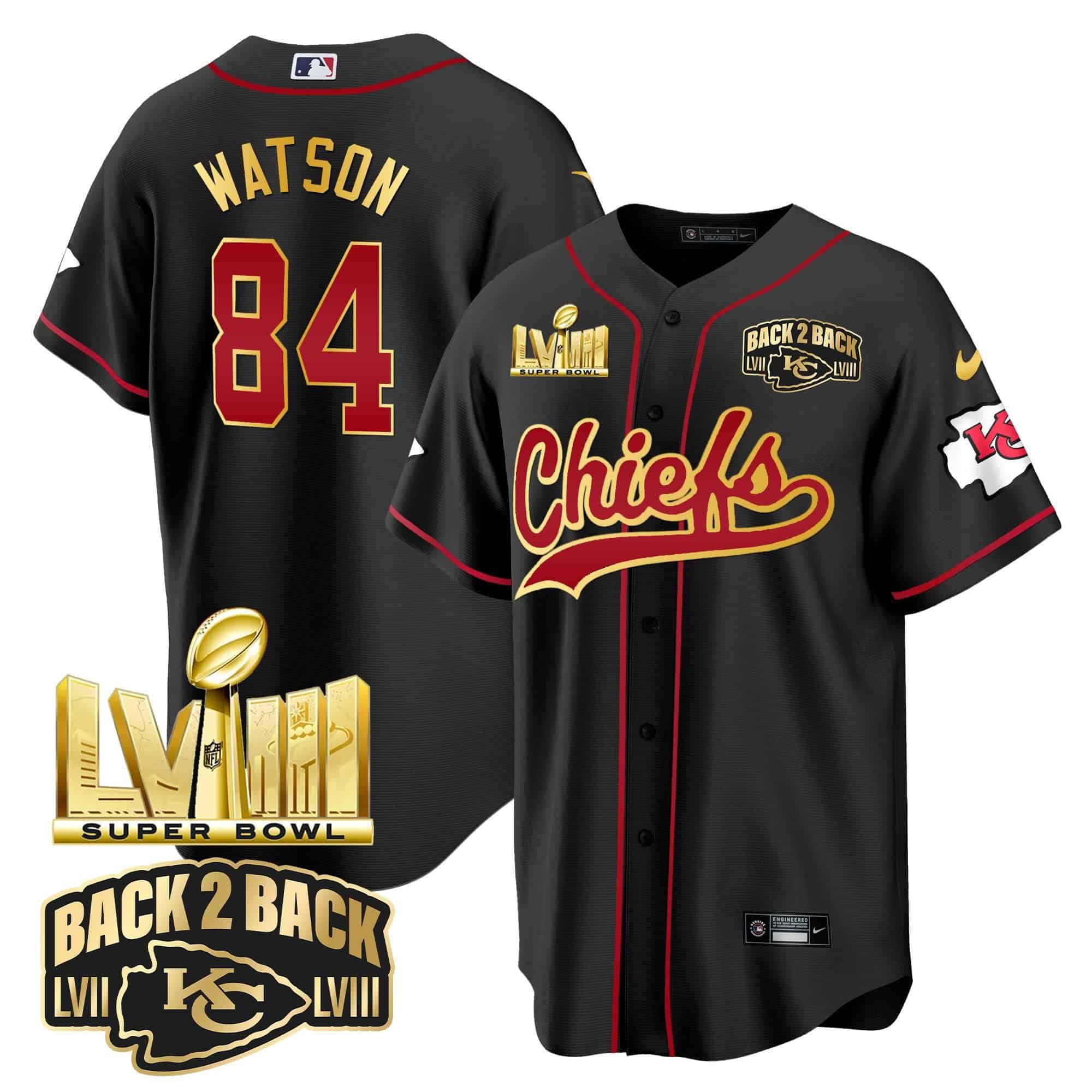 Men Kansas City Chiefs #84 Watson Black 2024 Nike Super Bowl LVIII Back-2-Back Gold Patch Baseball NFL Jersey->indianapolis colts->NFL Jersey